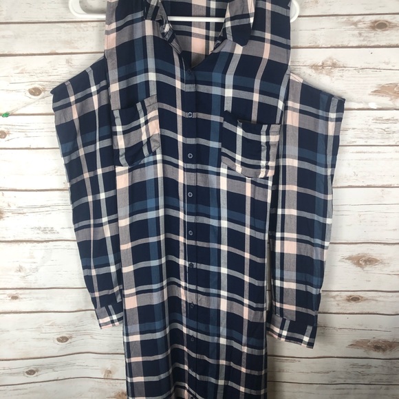 Maison Jules XL Navy Plaid Cuffed Collared Dress - Picture 5 of 13